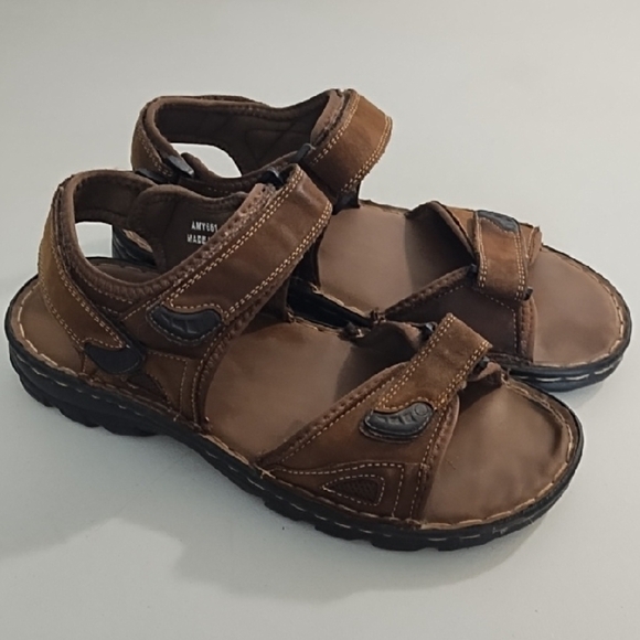 Brown Sandals with Adjustable 3 Velcro Straps - Picture 1 of 13